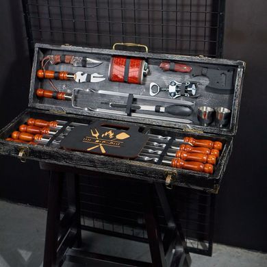 Винтажный набор шампуров в кейсе Охотник. Подарок для мужчины + Гравировка Мисливець фото